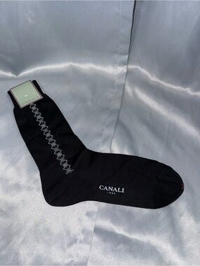 Canali Black Dress Socks with Gray Zigzag Trim